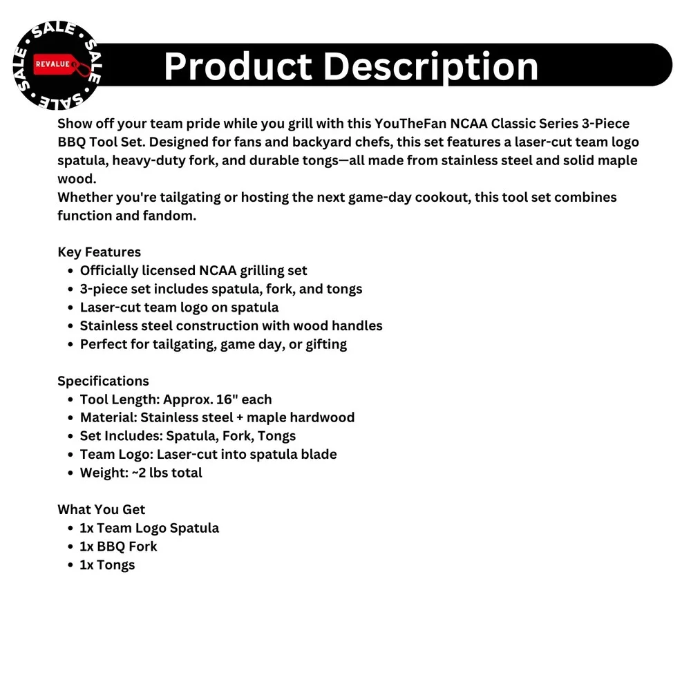 Official NCAA BBQ Tool Set‎ – 3-Piece Stainless Steel Grill Kit by YouTheFan
